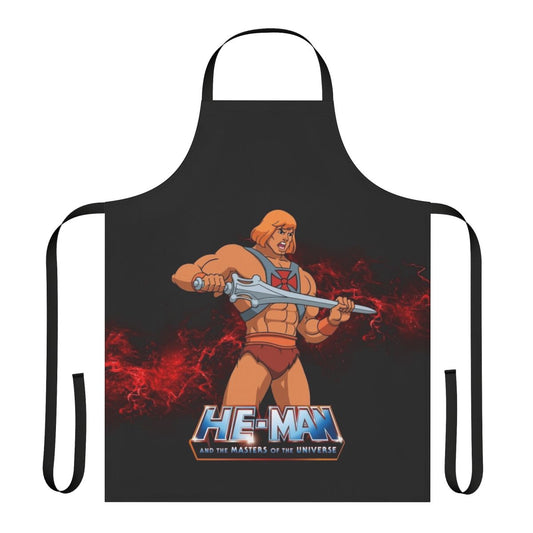 Vibrant retro-style apron featuring the iconic He-Man character from Masters of the Universe