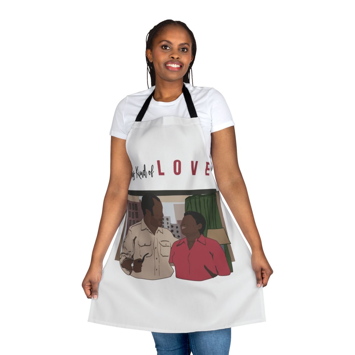 Apron featuring retro pop art design inspired by the 90s TV show 'Good Times'
