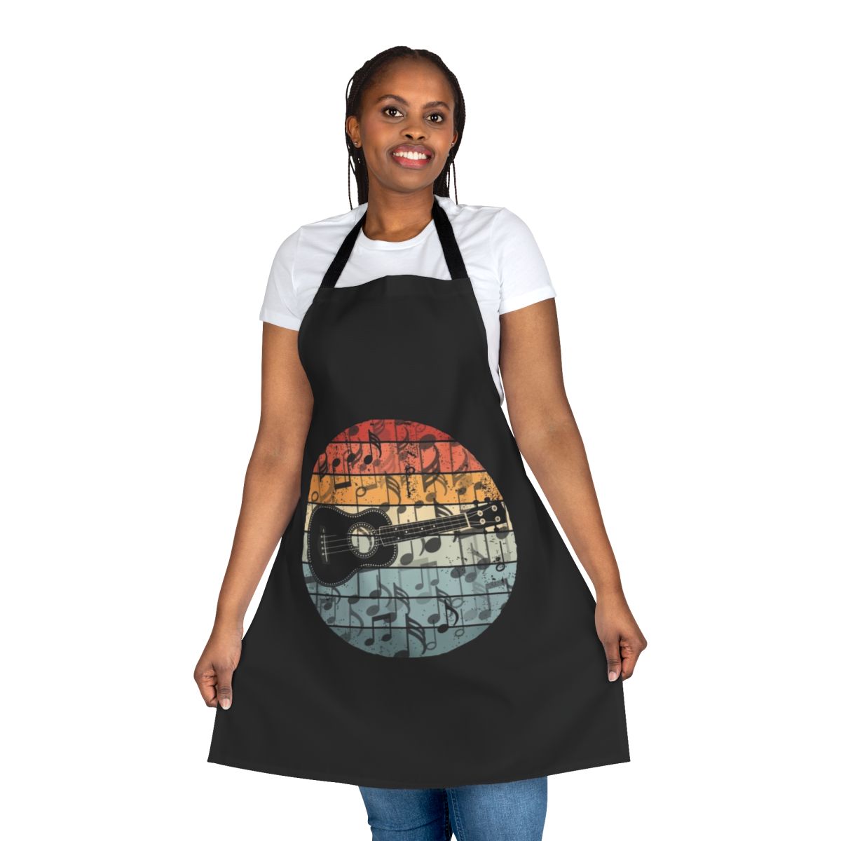 Retro ukulele player wearing a funny ukulele music apron