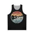 Retro ukulele player graphic on unisex tank top