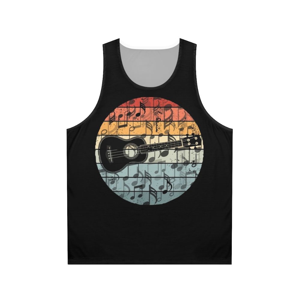 Retro ukulele player graphic on unisex tank top