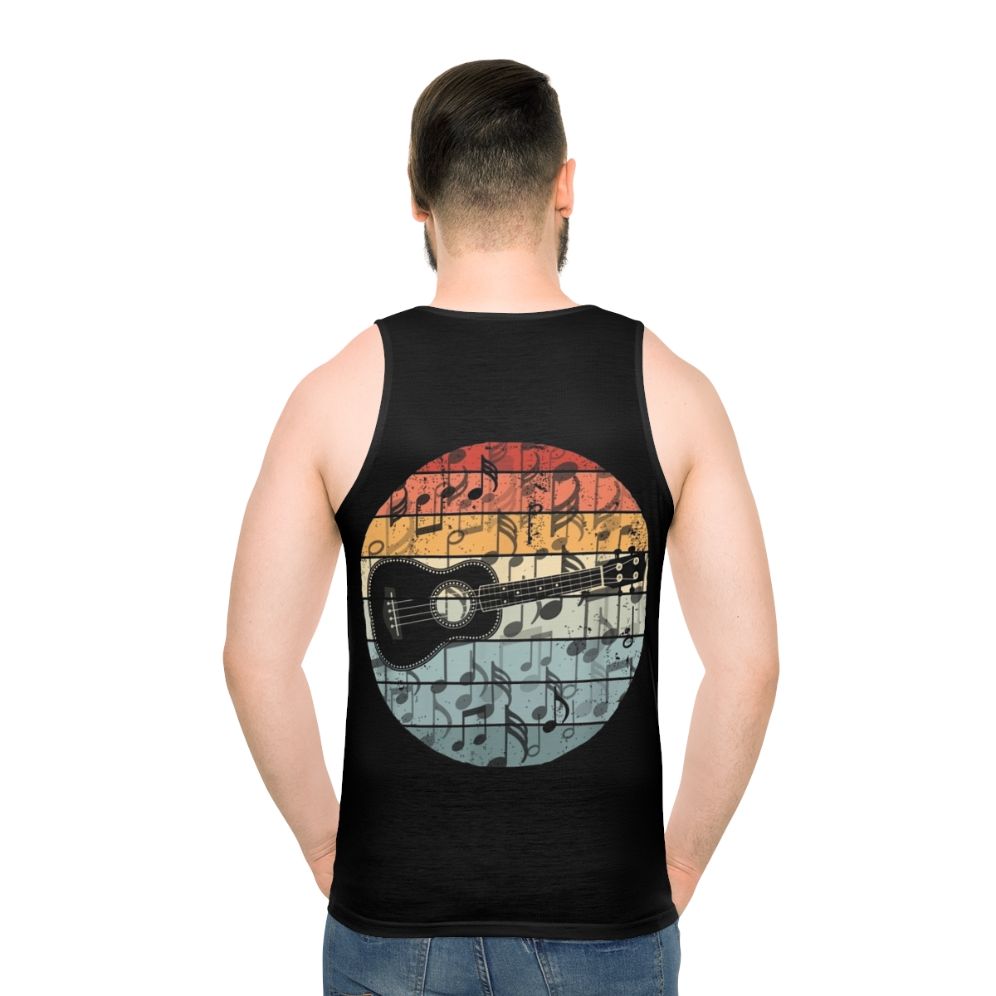 Retro ukulele player graphic on unisex tank top