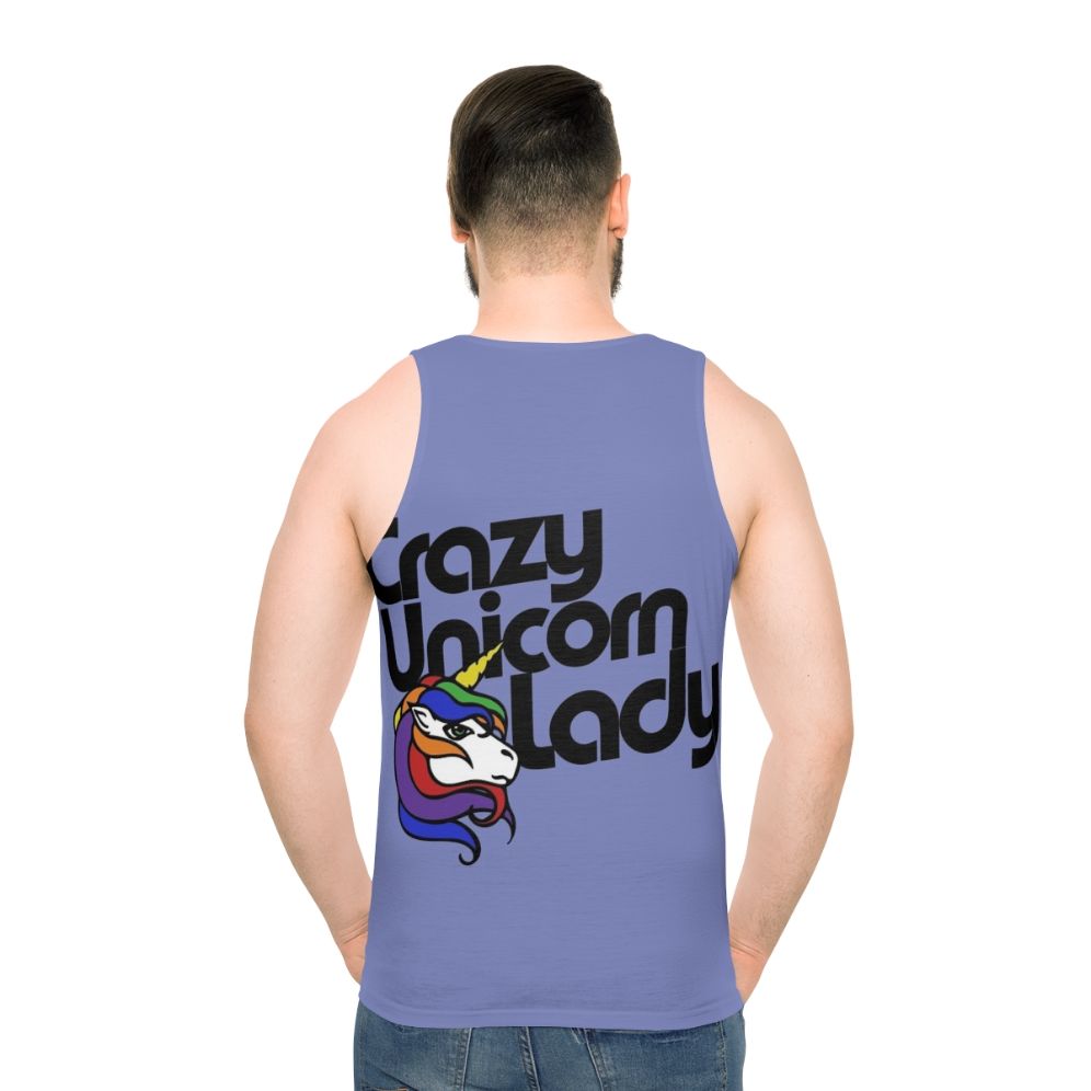 Retro unisex unicorn tank top with a "Crazy Unicorn Lady" design