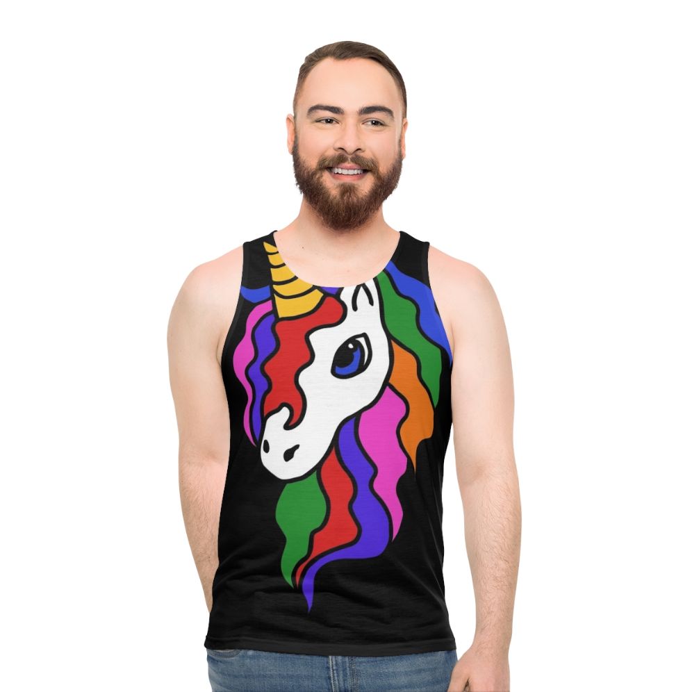 Retro unicorn unisex tank top with rainbow and cute design