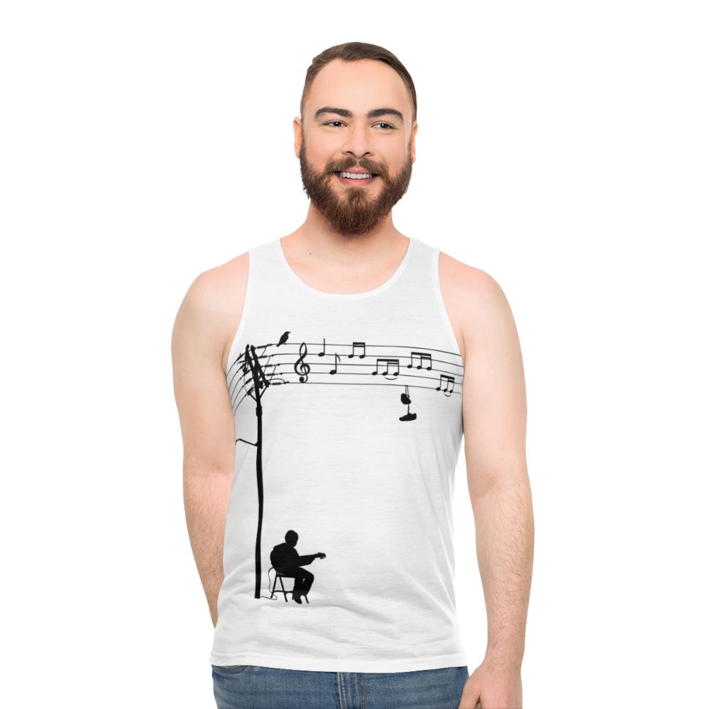 Retro unisex tank top with a funky music-inspired design