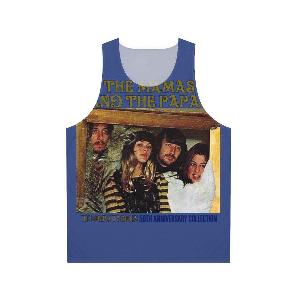 Retro unisex tank top with 60s music and California-inspired design