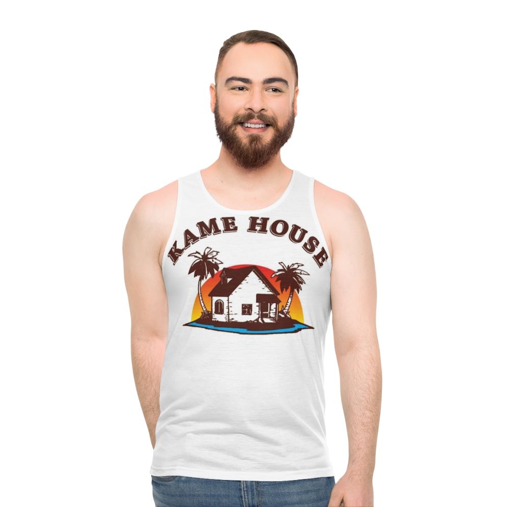 Retro unisex tank top with pop culture, movie, and video game graphics
