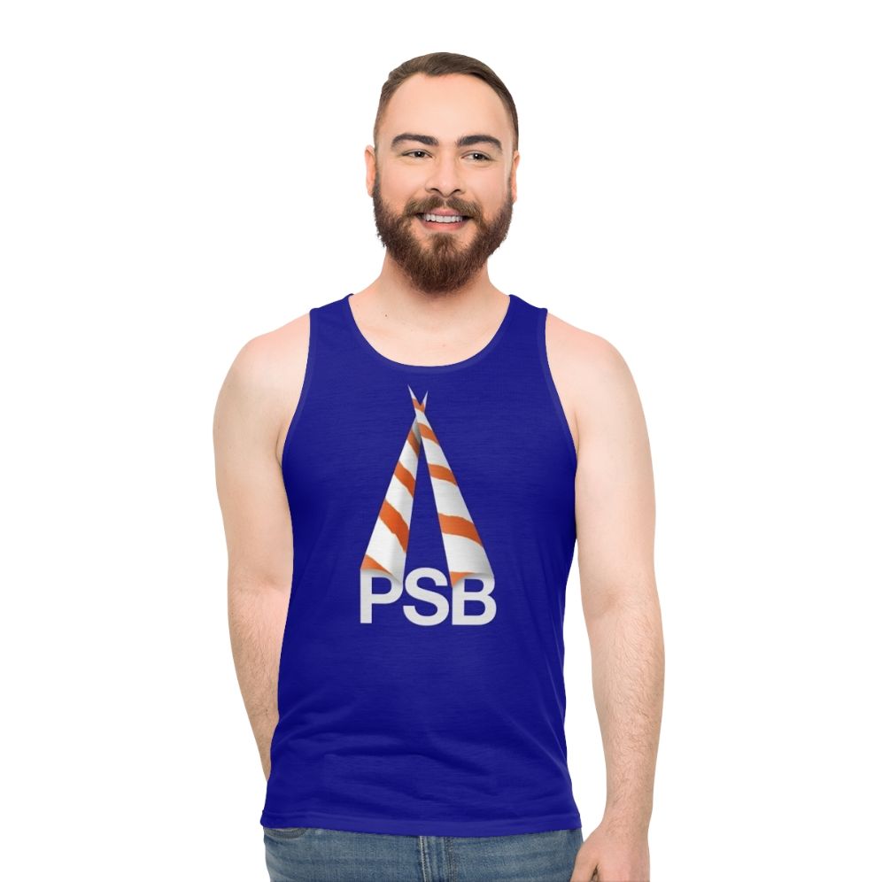 Retro unisex tank top with synth-pop and 1980s style design