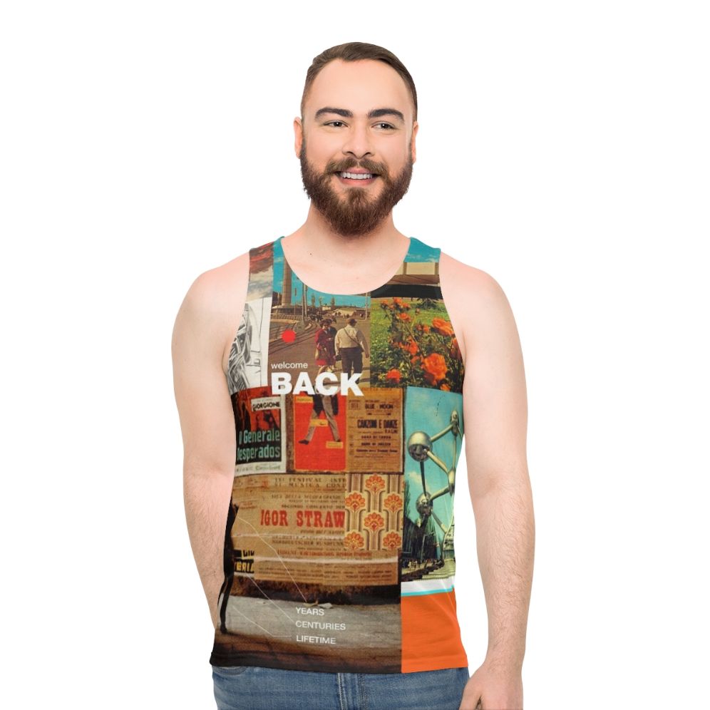 Retro-inspired unisex tank top with collage design