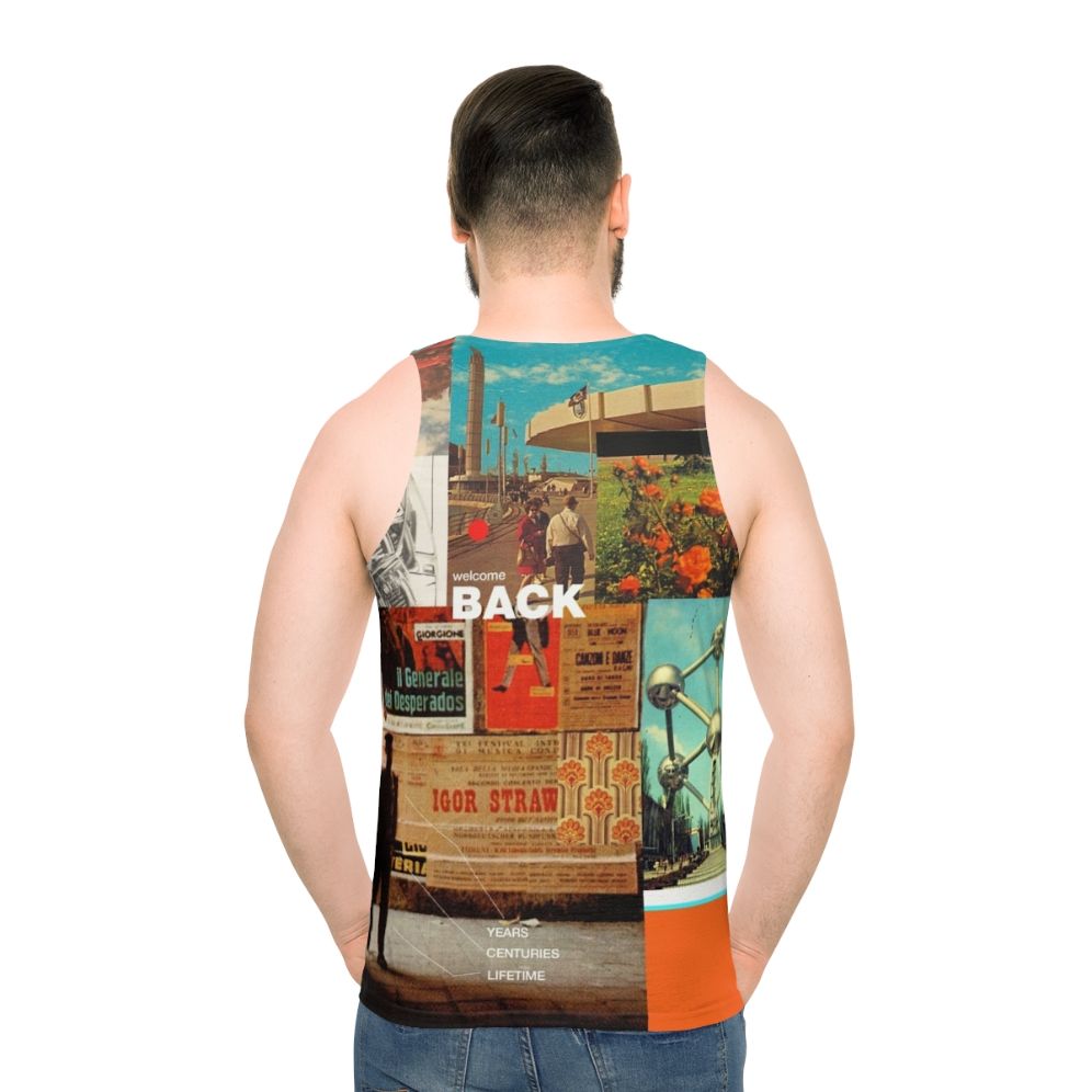 Retro-inspired unisex tank top with collage design