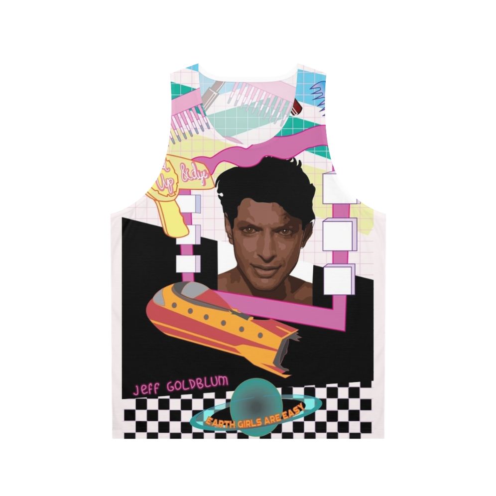 Retro unisex tank top featuring the 'Earth Girls Are Easy' movie design with Jeff Goldblum