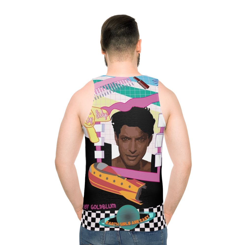 Retro unisex tank top featuring the 'Earth Girls Are Easy' movie design with Jeff Goldblum