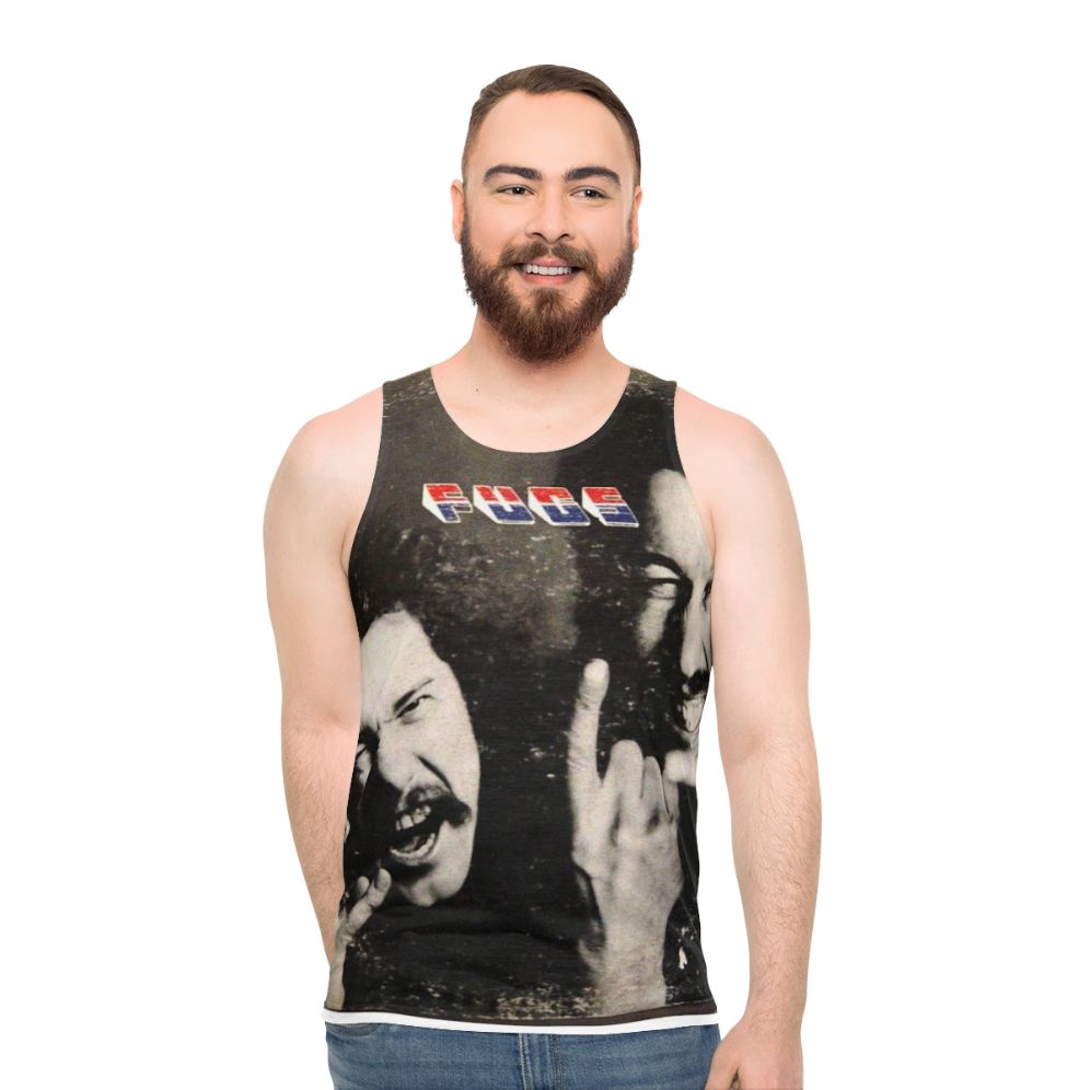Unisex tank top with psychedelic and 1960s inspired design