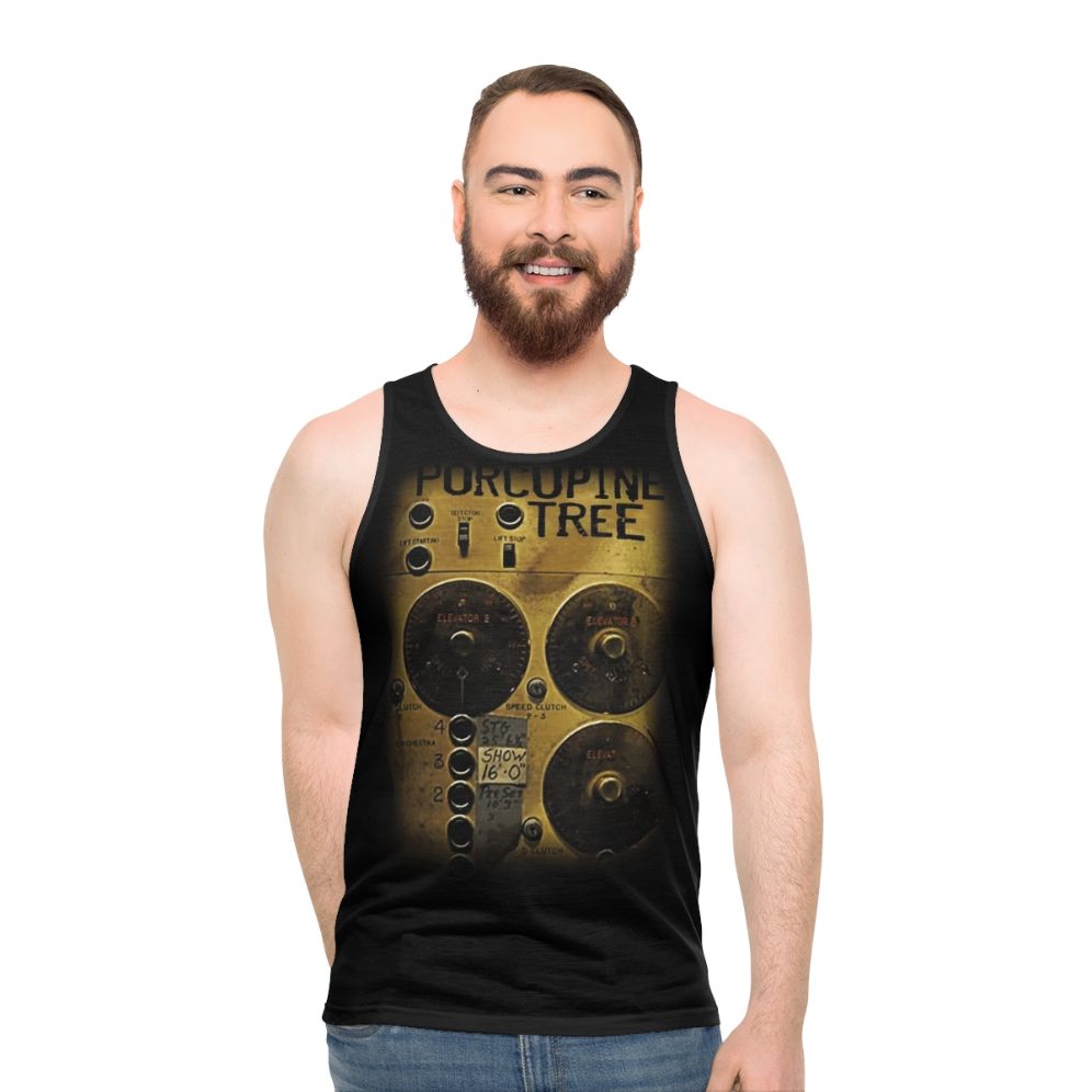 Retro unisex tank top with incidental machinery design
