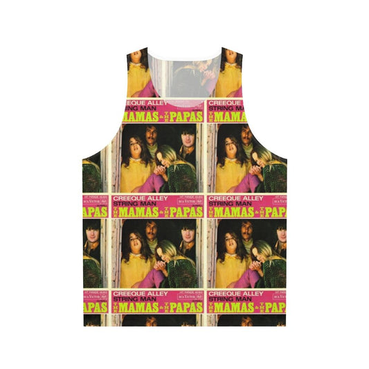 Retro unisex tank top with Mamas and Papas music theme