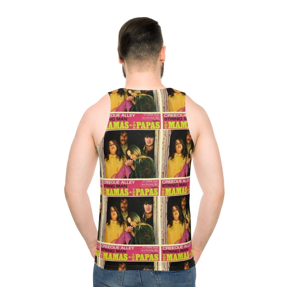 Retro unisex tank top with Mamas and Papas music theme