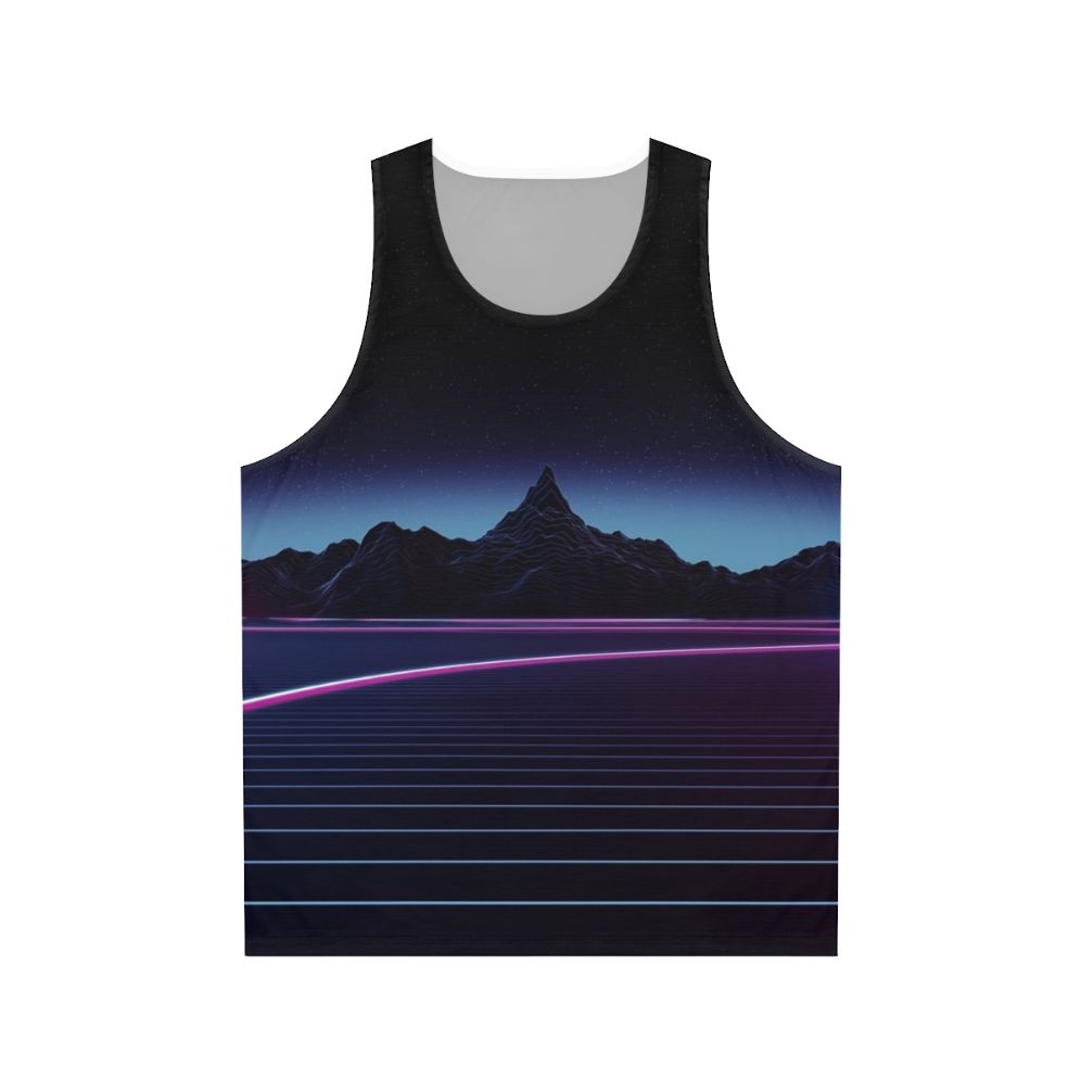 Unisex tank top with retro neon landscape and abstract grid design