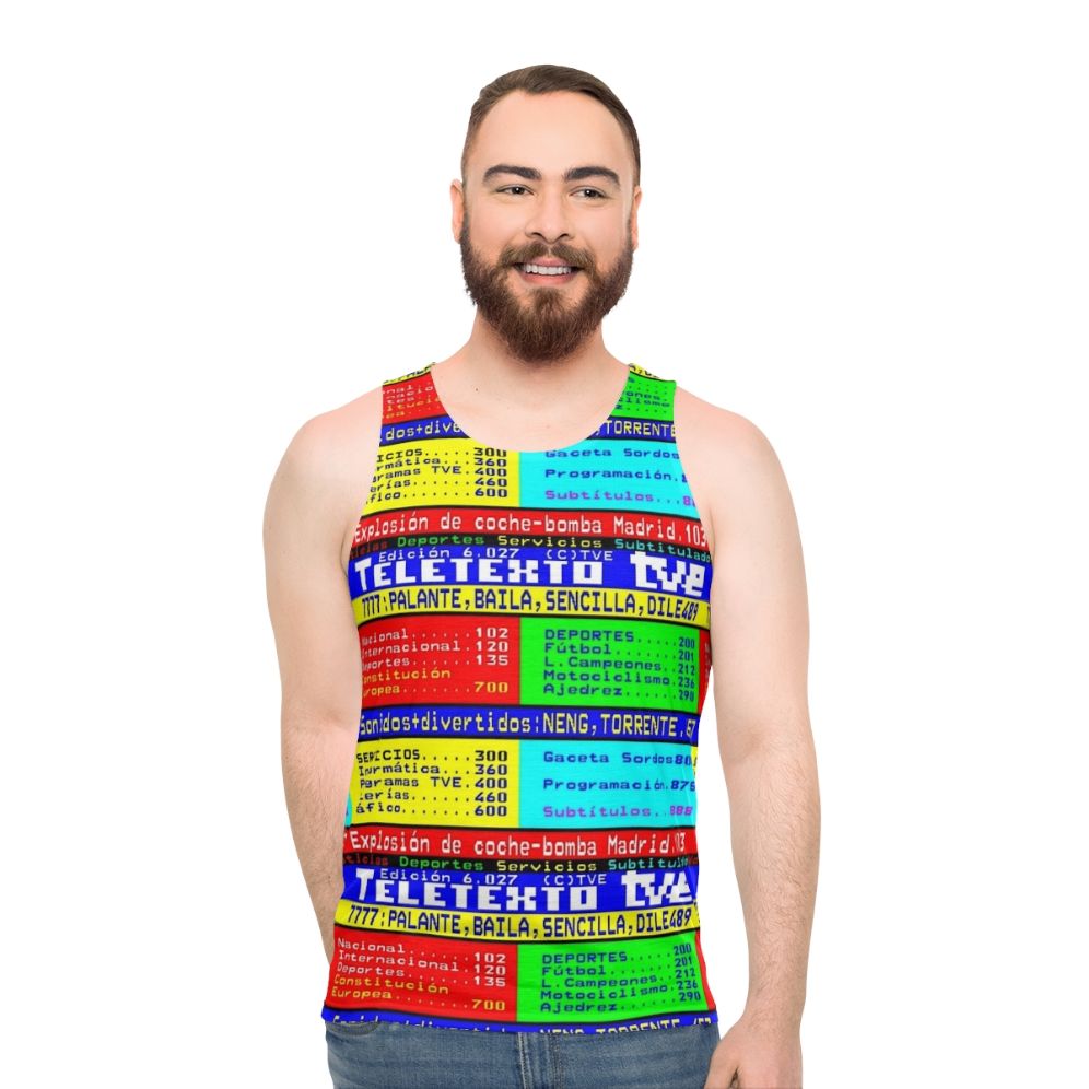 Unisex tank top with retro teletext pixel art design
