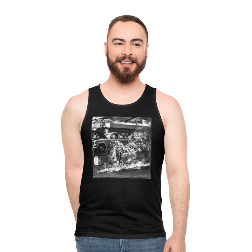 Unisex tank top featuring a pop art inspired classic vinyl record graphic