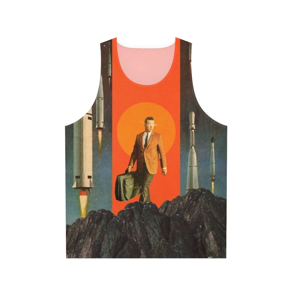 Retro unisex tank top with surreal space artwork