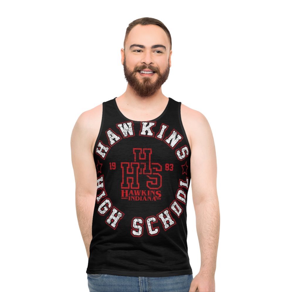 Retro unisex tank top with Hawkins High School and Stranger Things inspired design
