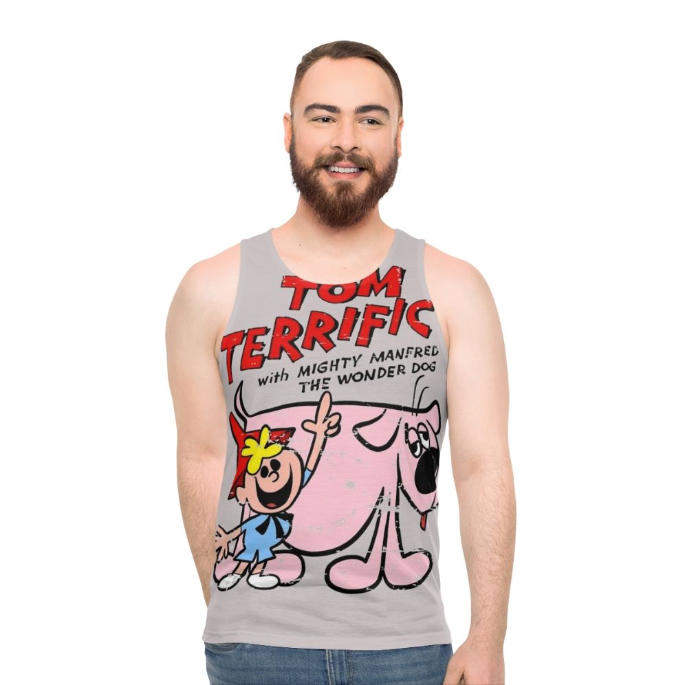 Retro unisex tank top featuring the cartoon character Tom Terrific