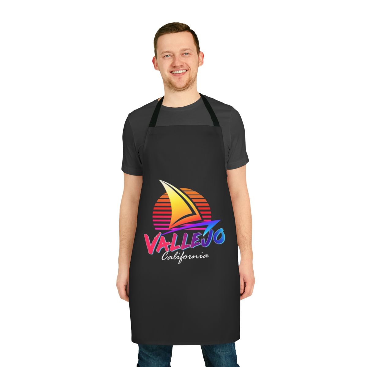 Vallejo California apron featuring a retro sunset sail design