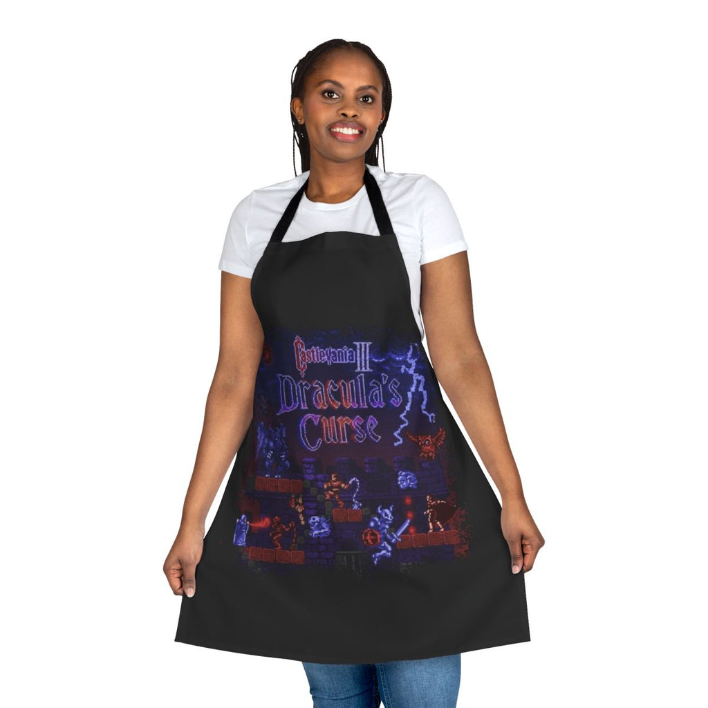 Retro-style pixel art apron with Dracula and Castlevania design
