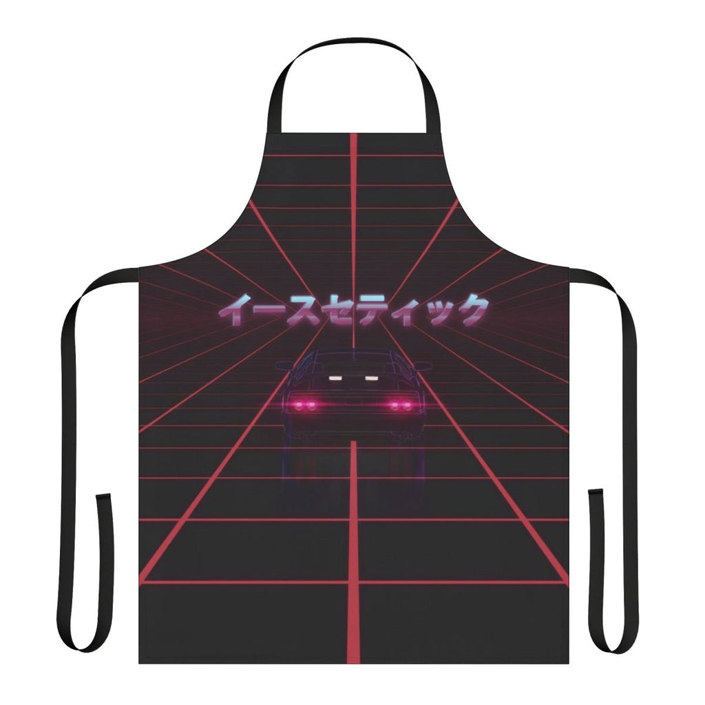 Retro vaporwave-style apron with futuristic, sci-fi inspired design