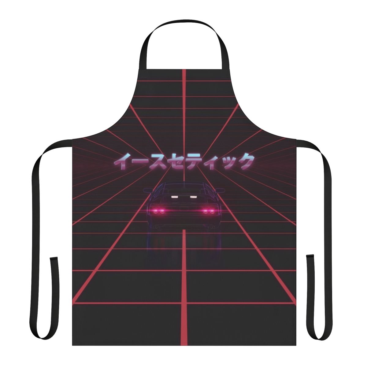 Retro vaporwave-style apron with futuristic, sci-fi inspired design