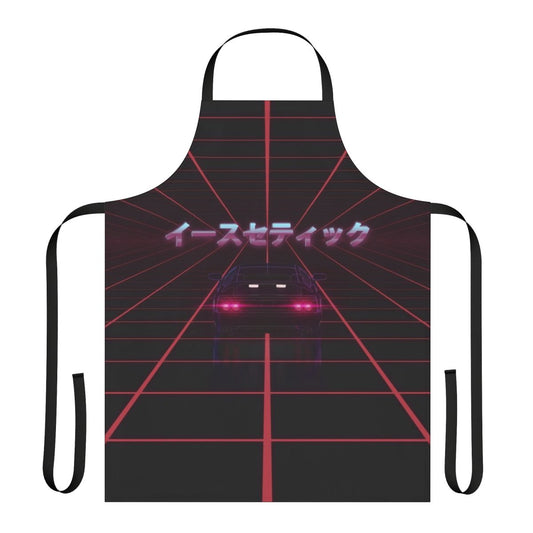 Retro vaporwave-style apron with futuristic, sci-fi inspired design