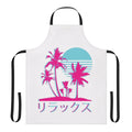 Vaporwave-inspired apron with neon palm trees and retro 80s/90s aesthetic