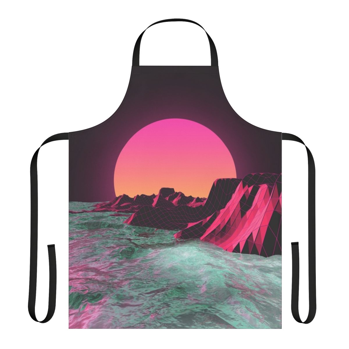 Retro-inspired apron with vaporwave aesthetic, featuring a geometric, futuristic design in shades of pink and sea.