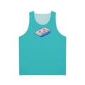 Retro vaporwave cassette unisex tank top with pixel art design