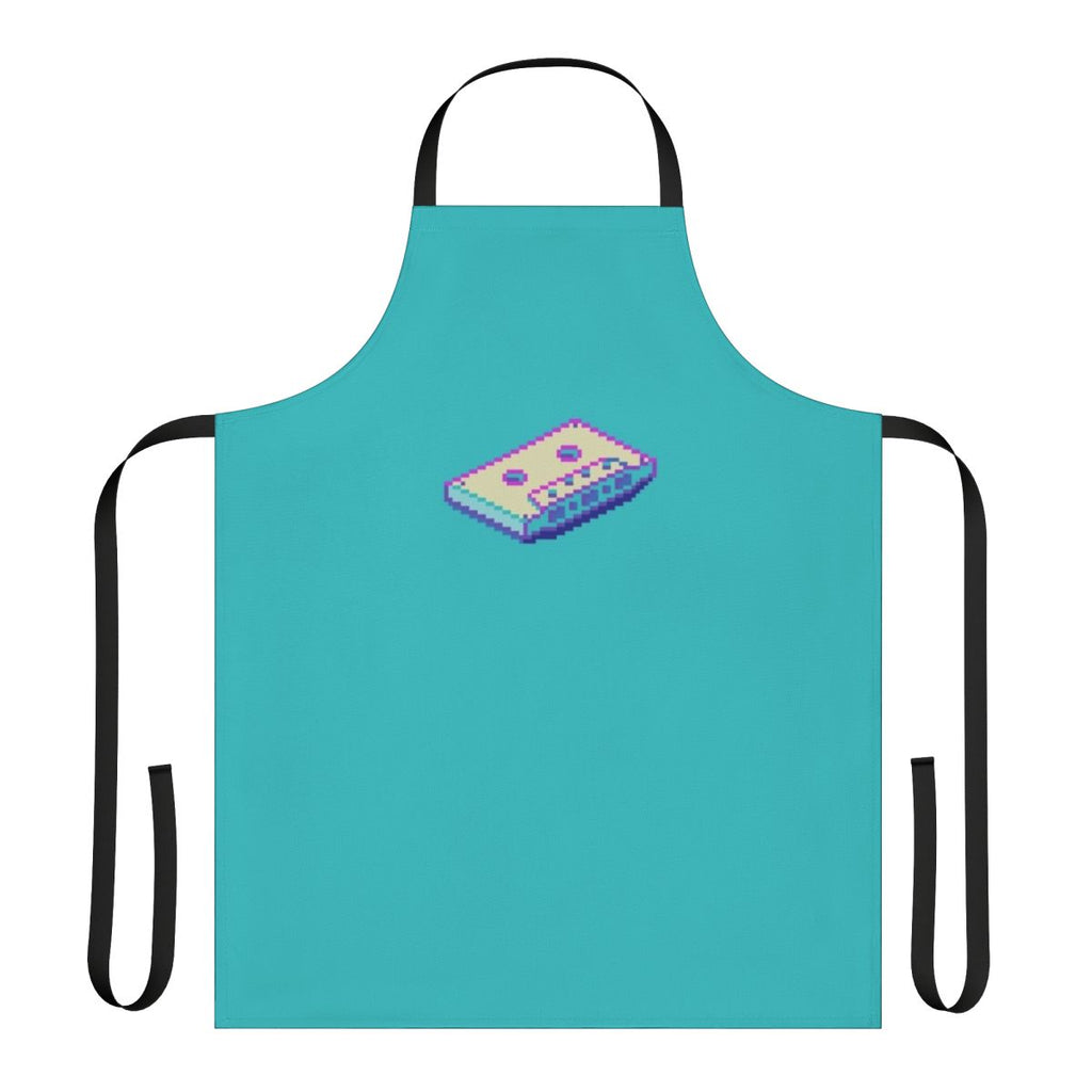 Vaporwave-inspired apron featuring a pixel art cassette tape design