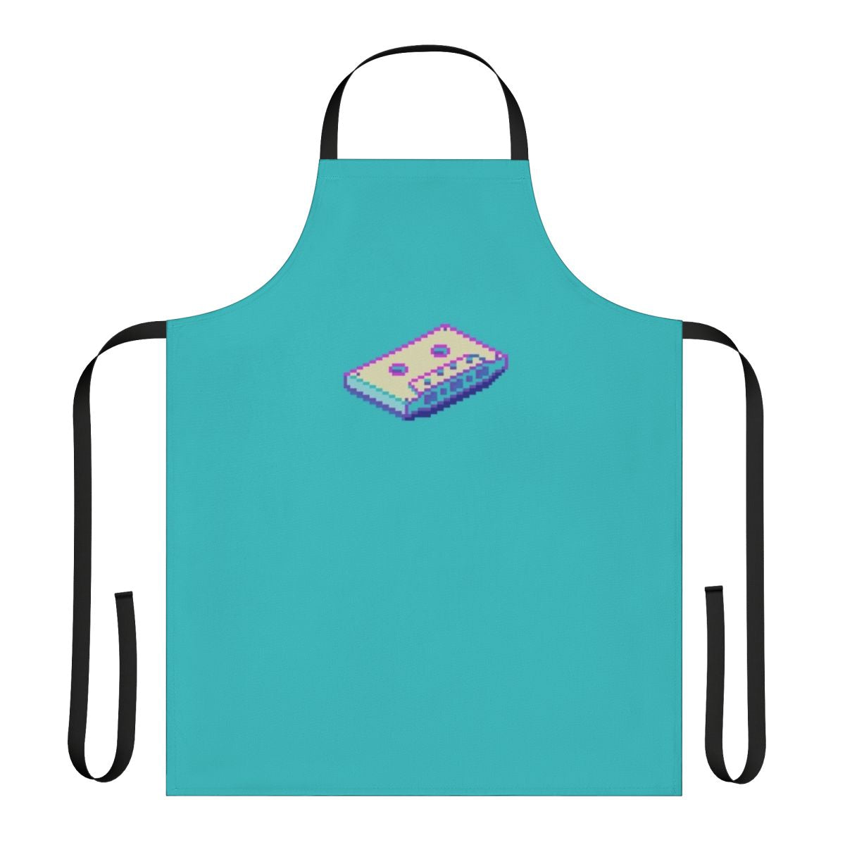 Vaporwave-inspired apron featuring a pixel art cassette tape design