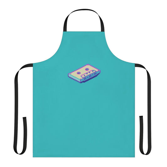 Vaporwave-inspired apron featuring a pixel art cassette tape design