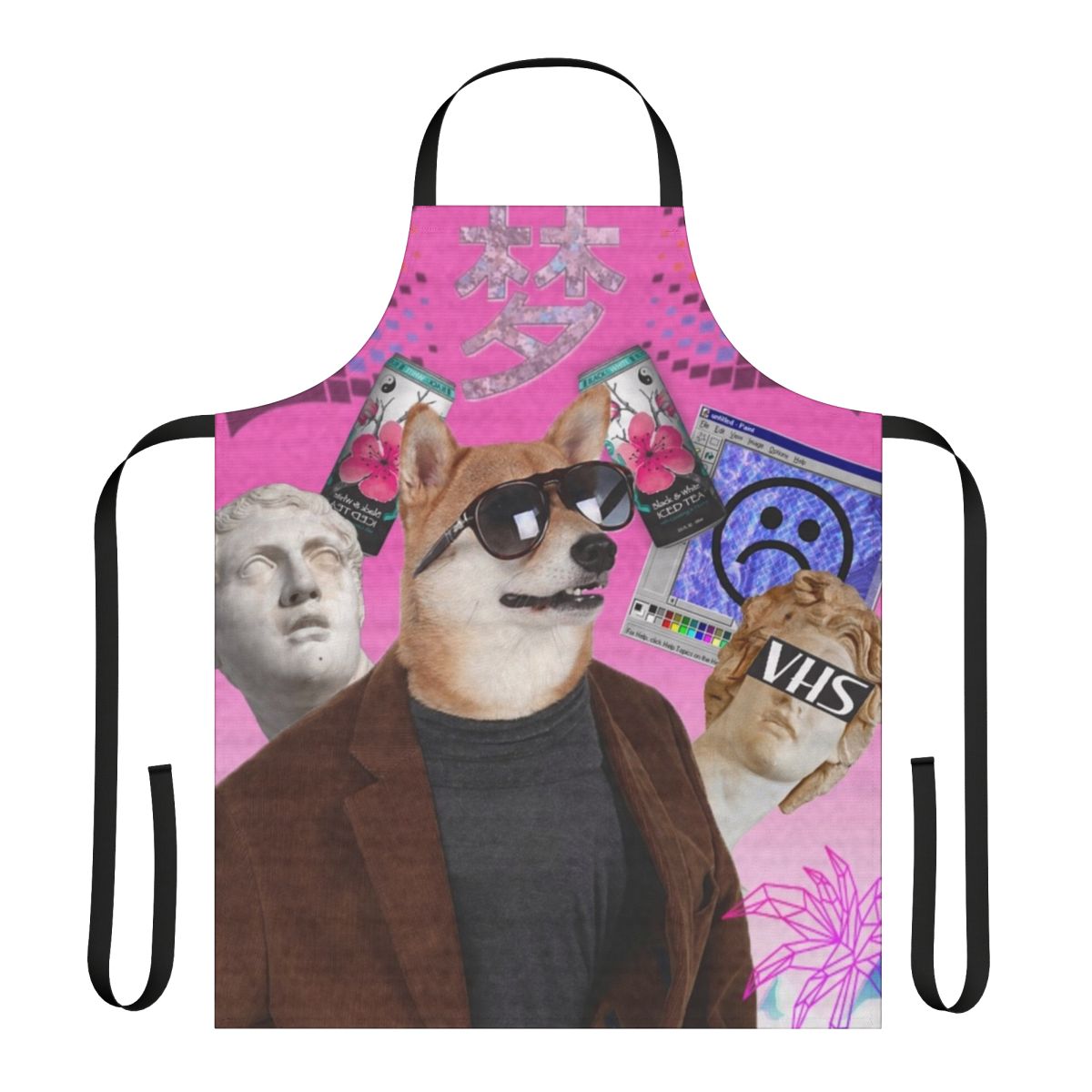 Vibrant vaporwave-style dog apron with a psychedelic, trippy aesthetic