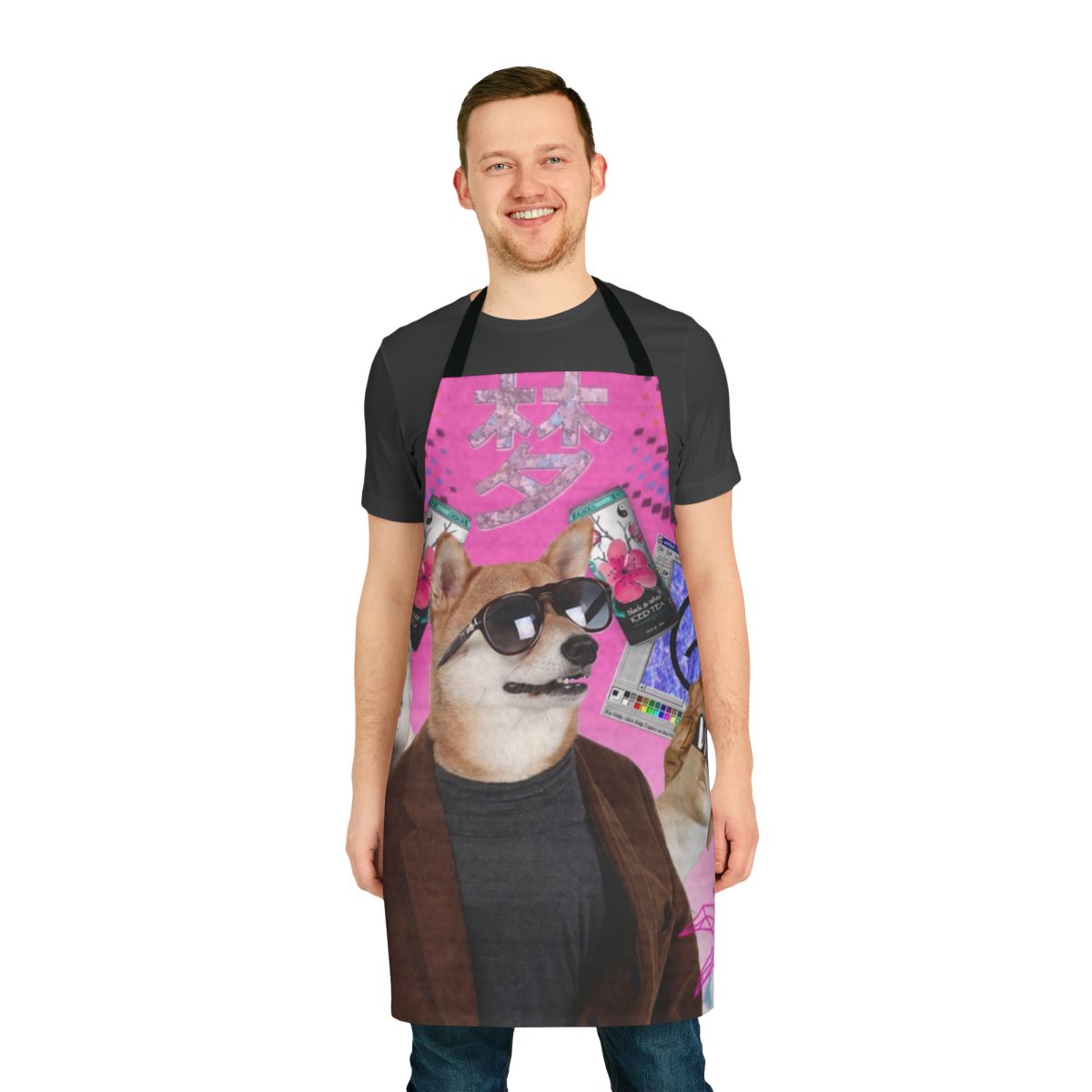 Vibrant vaporwave-style dog apron with a psychedelic, trippy aesthetic