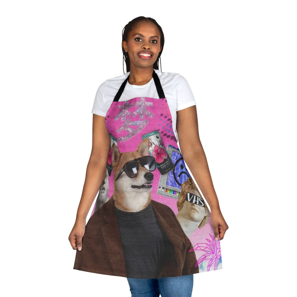 Vibrant vaporwave-style dog apron with a psychedelic, trippy aesthetic