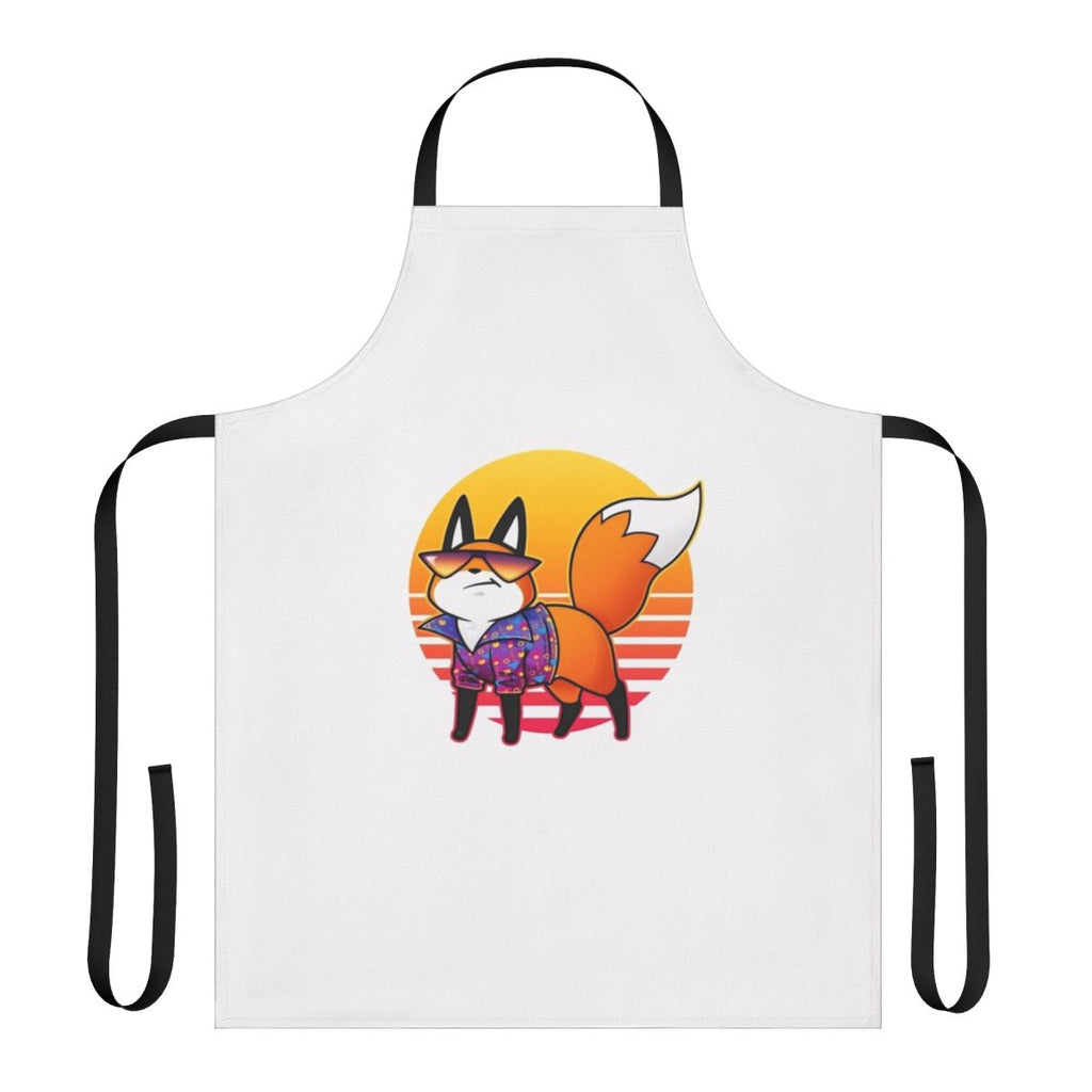 Whimsical vaporwave-style illustration of a fox, perfect for an apron