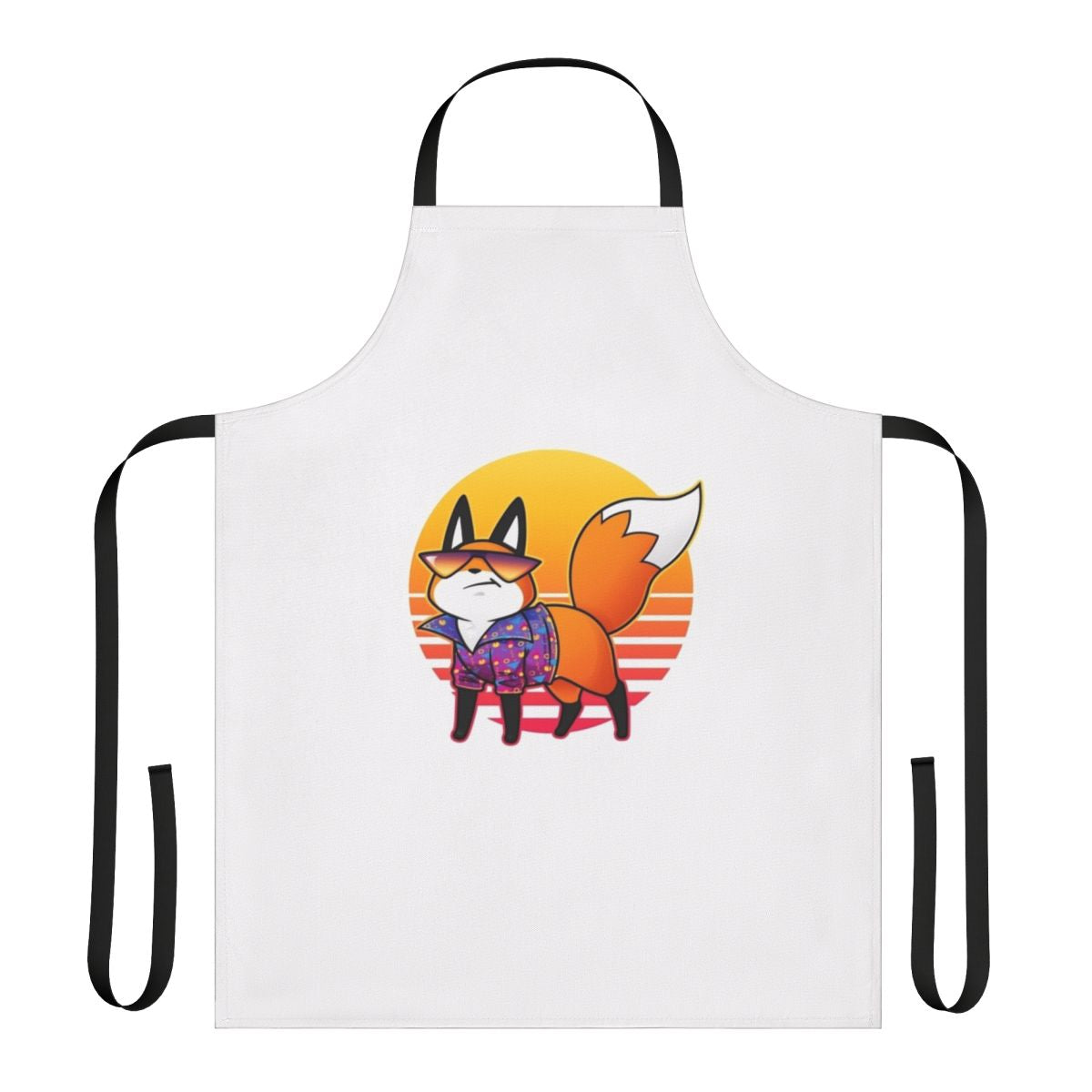Whimsical vaporwave-style illustration of a fox, perfect for an apron