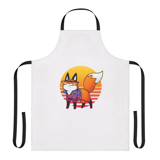 Whimsical vaporwave-style illustration of a fox, perfect for an apron