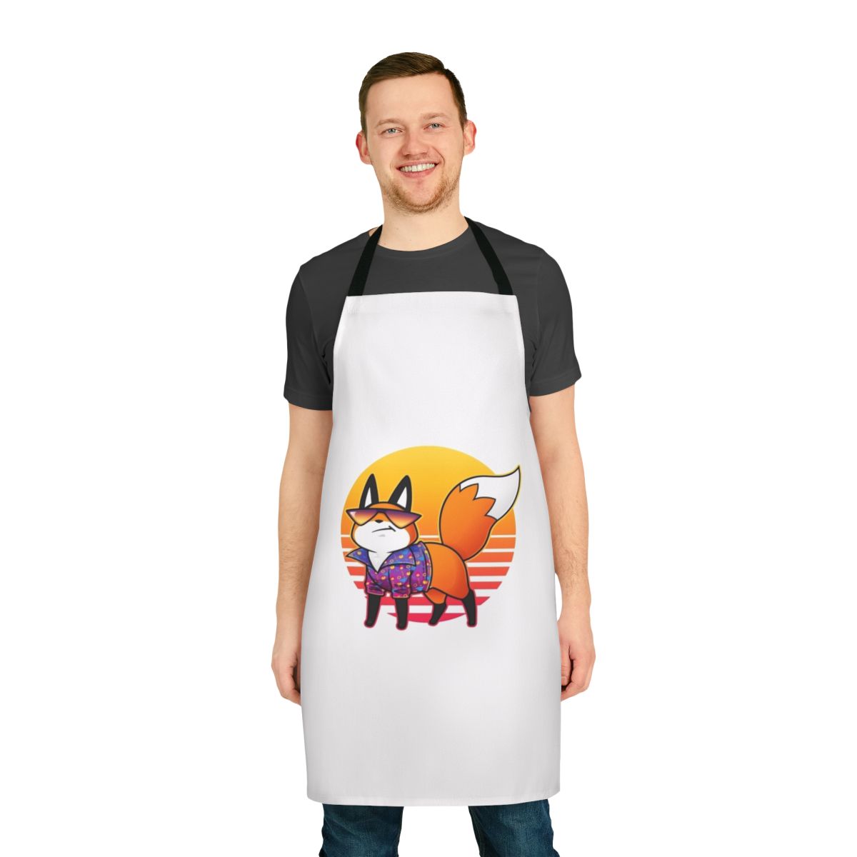 Whimsical vaporwave-style illustration of a fox, perfect for an apron