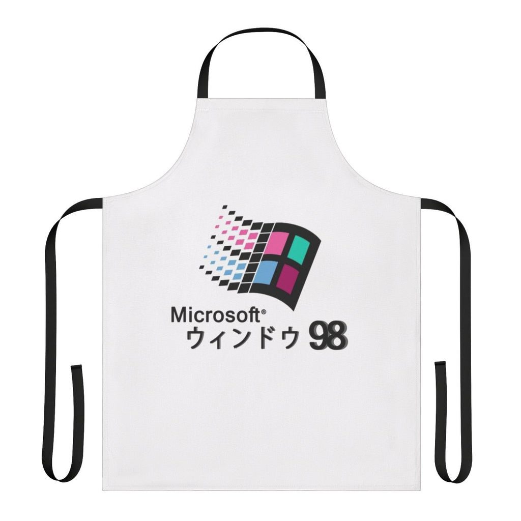 Retro vaporwave-styled apron featuring the classic Windows 98 logo and imagery