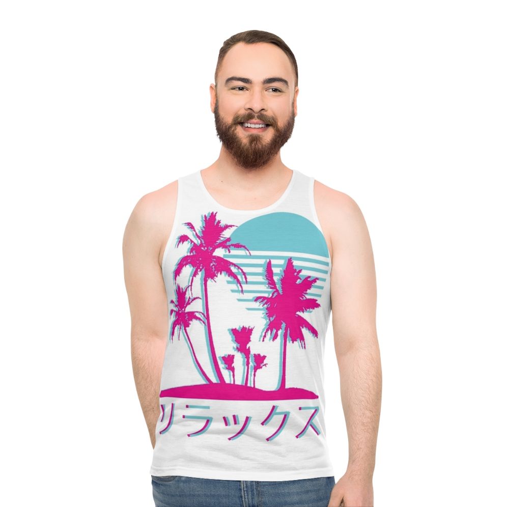 Retro vaporwave neon palms unisex tank top