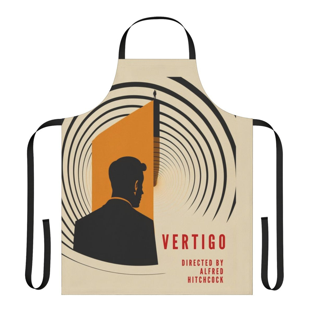 Vertigo movie poster inspired apron featuring Alfred Hitchcock's iconic film.
