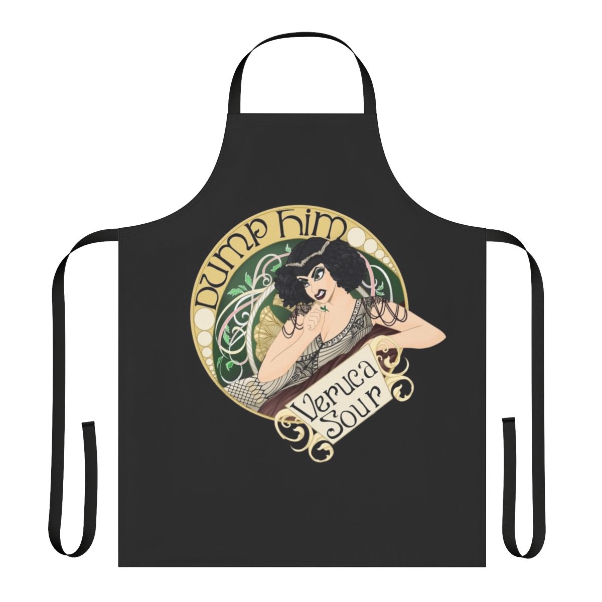 Retro apron featuring Veruca Sour inspired art nouveau style design