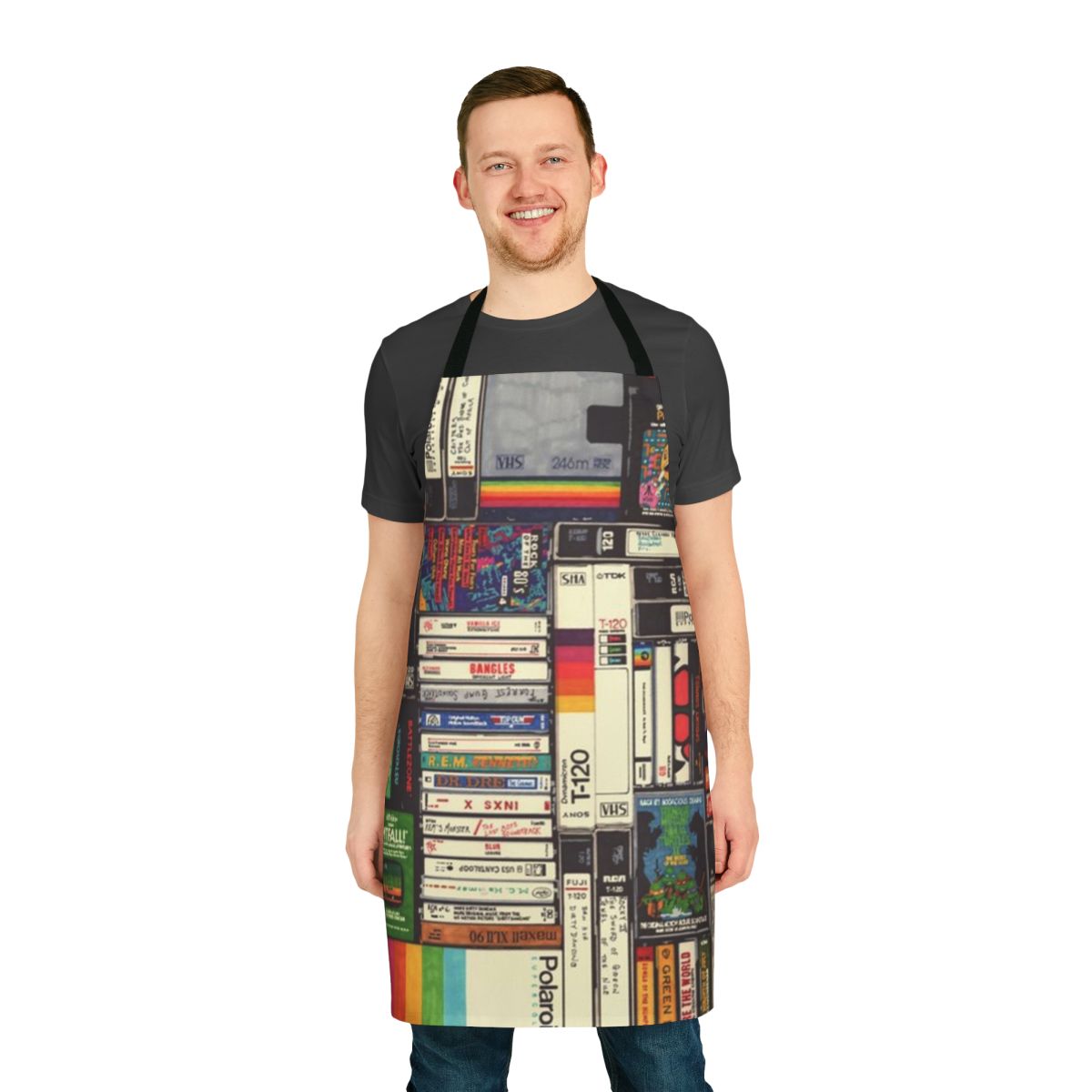 Retro VHS cassette-themed apron with a vintage, nostalgic design