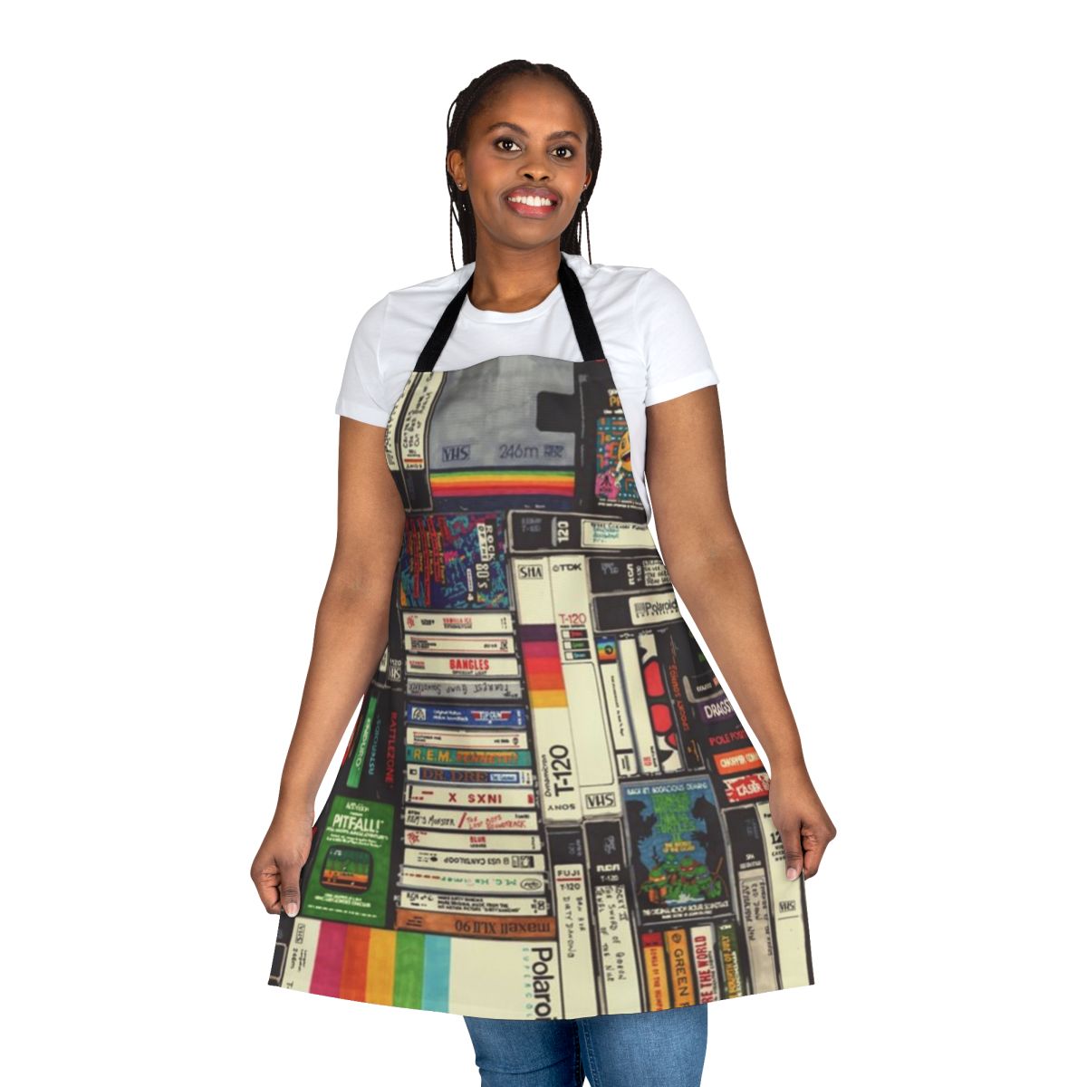 Retro VHS cassette-themed apron with a vintage, nostalgic design